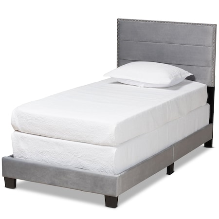 Baxton Studio Tamira Modern and Contemporary Glam Grey Velvet Fabric Twin Size Panel Bed 183-11277-Zoro